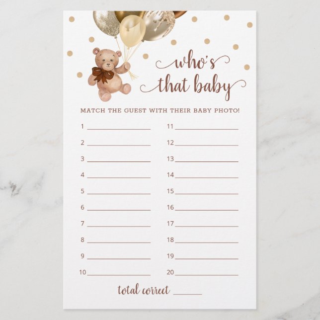 Teddy Bear que é o jogo de fotos do Chá de fraldas (Frente)