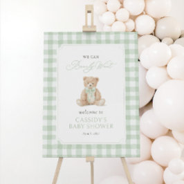 Teddy Bear Sage Gingham Baby Shower Welcome Sign