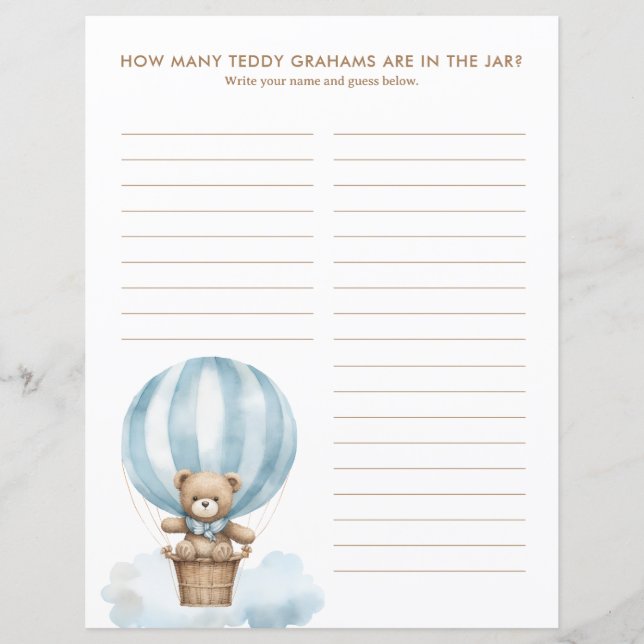 Teddy Graham Guess Game Baby Shower Answer Sheet (Frente)
