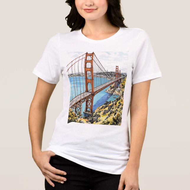 Tee feminino do esboço da cidade de São Francisco (Frente)