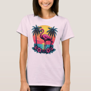 Tee Sunset Flamingo cor-de-rosa - Camisa feminina