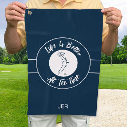 Tee Time Golfer Humor Sports Monograma Azul