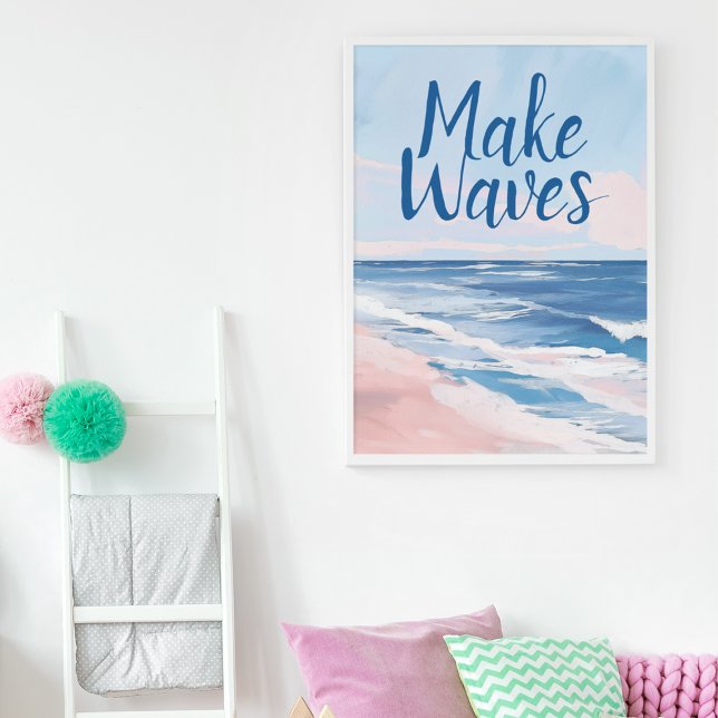 Teen Room Decor Make Waves Coastal Beach Poster (Criador carregado)