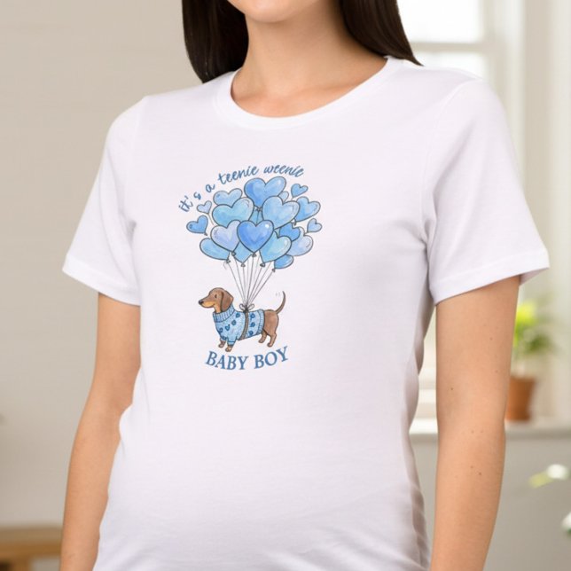 Teenie Weenie Baby Boy Dachshund Gender Reveal (Baby Boy Announcement - Teenie Weenie Sweetheart Dachshund Gender Reveal collection by Darling & May)
