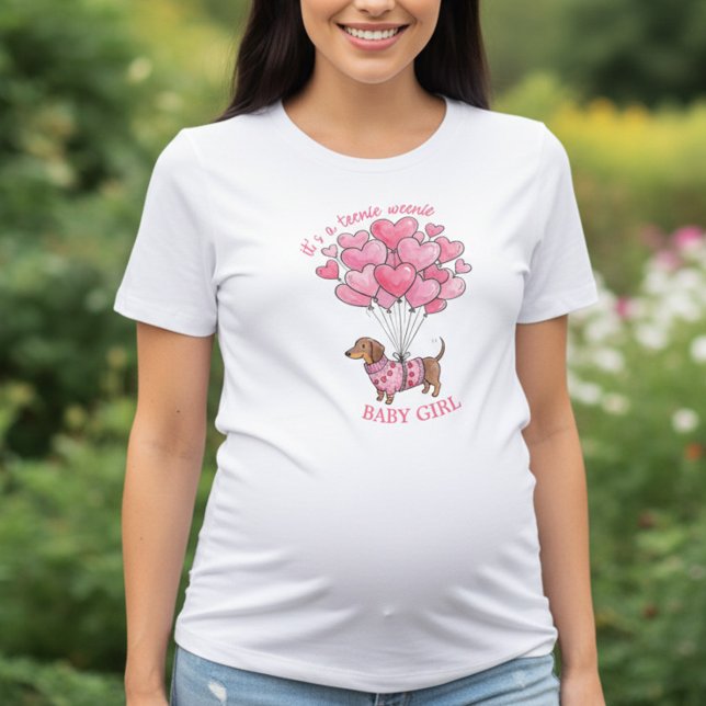 Teenie Weenie Baby Girl Dachshund Gender Reveal (Baby Girl Announcement - Teenie Weenie Sweetheart Dachshund Gender Reveal collection - Darling & May)