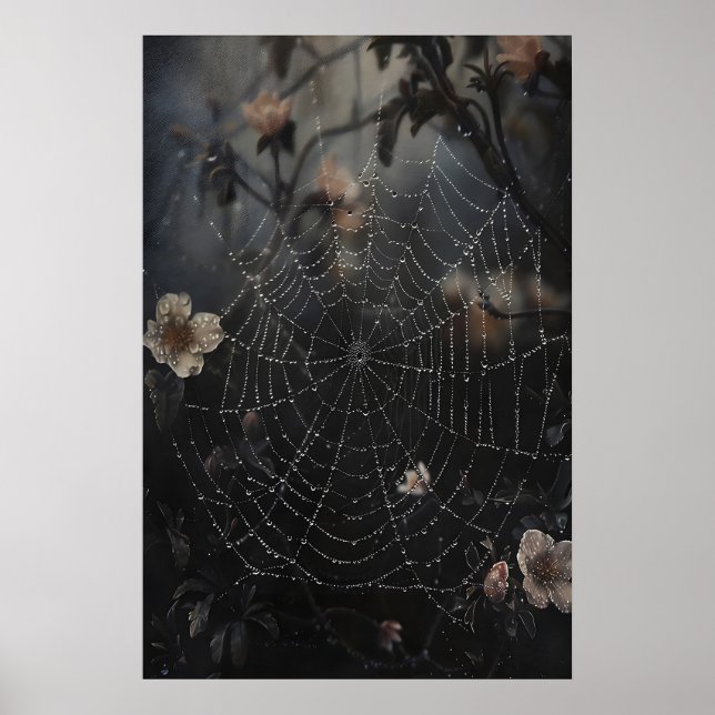 Teia de aranha com orvalho em impressão de florest (Frente)