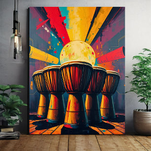Tela Arte em Muro de Tambores Africanos - Impressão de 