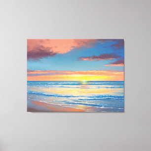Tela Bela Pintura do Pôr do Sol na Praia Impressão em T
