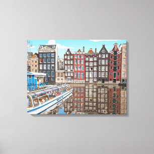 Tela Casas à beira do canal de Amsterdã impressão em te