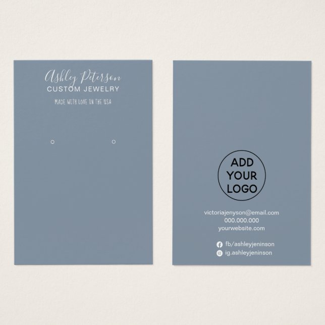 Tela de brinco de joias simples, azul e empoeirado (Frente & Verso)