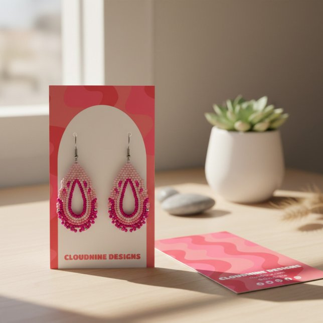Tela De Ondas Retro De Arranque De Colar De Colar (Arch Retro Waves Earring Necklace Jewelry Display Card Pink
)