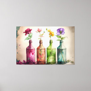 Tela Flores Em Garrafas, Impressão Floral, Arte Floral