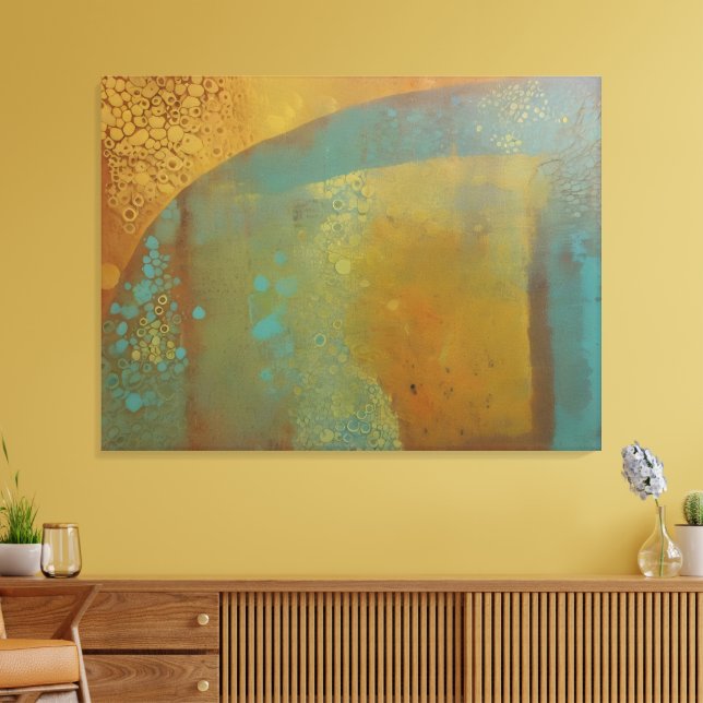 Tela Impressão abstrata em placa Gelli azul turquesa am (Insitu(Sala de estar))