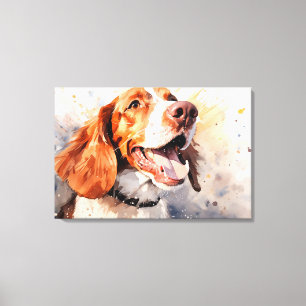 Tela Impressão de Arte de Cachorro em Aquarela Feliz