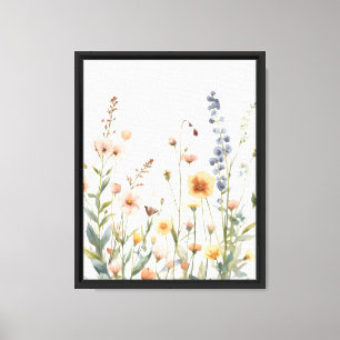 Tela Impressão de Prado em Aquarela de Flores Silvestre