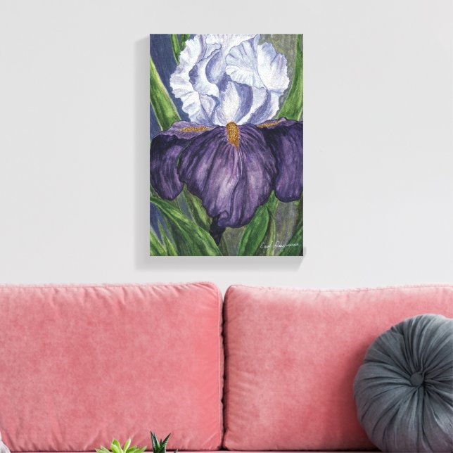 Tela Impressão em Aquarela com Flor em Íris Roxo na Can (Insitu(Sala de estar))