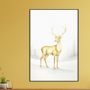Tela Impressionante Veado Dourado em Aquarela Impressão