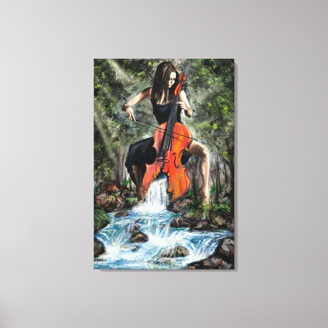 Tela Mulher com Violoncelo na Natureza Impressão em Tel (Frente)