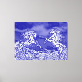 Tela Par de Cavalos em Azul e Branco V2 Impressão em Te