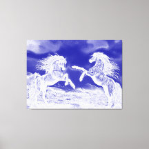 Par de Cavalos em Azul e Branco V4 Impressão em Te