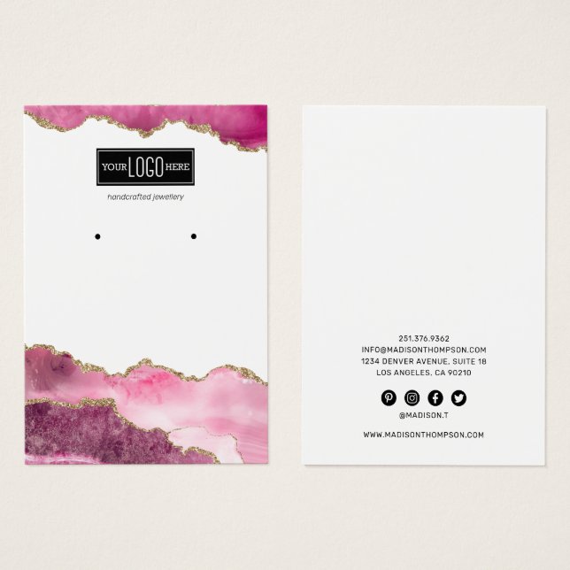 Tela Tendy Pink & Dourada Agate Earring (Frente & Verso)