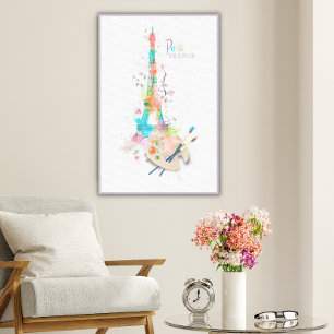 Tela Torre Eiffel Impressão de Salpico de Tinta em Arte