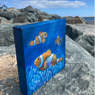 Tela Trio de peixes-palhaço pintado à mão em impressão