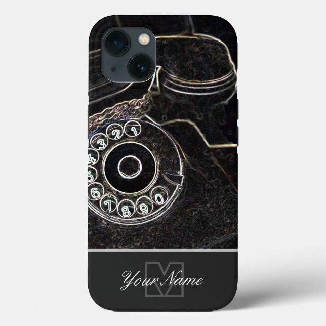 Telefone antigo retrô Neon-Pop-Art com Monograma! (Verso)