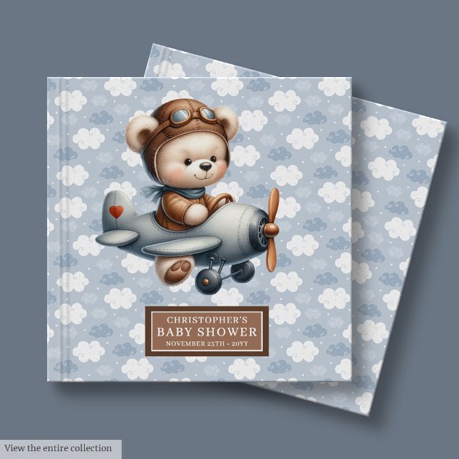 Tema Azul do Livro do Piloto do Urso de Teddy (Teddy Bear Pilot Baby Shower Guest Book Blue Theme)