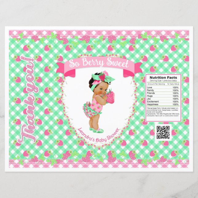 Tema Bebê Morango Saco de Batata Frita Xadrez Rosa (Frente)