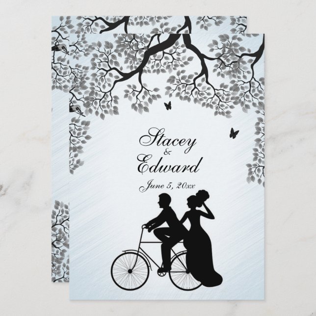 Tema Bicicleta Casamento Convite Céu Azul (Frente/Verso)