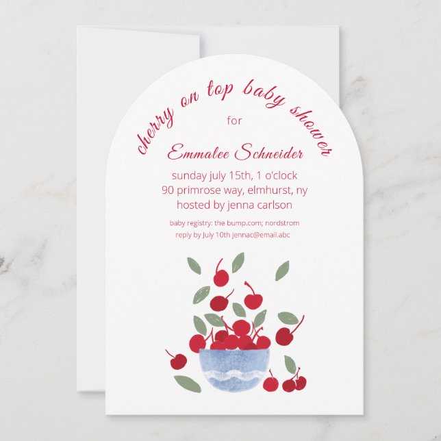 Tema Cherry Convite para Chá de fraldas Watercolor (Frente)