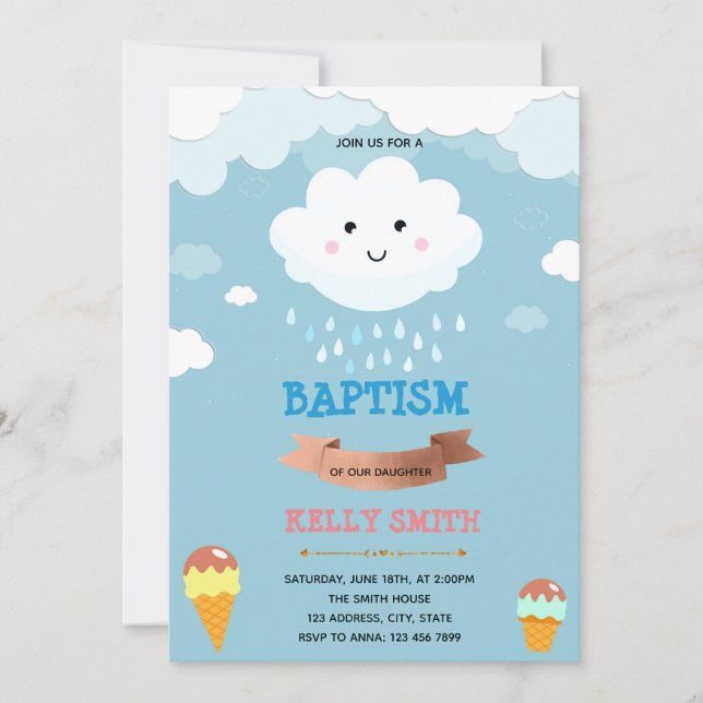 Tema "Cloud and icecream baptism" Convite (Frente)