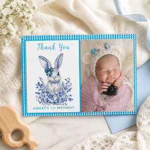 Tema Coelho Floral Azul para Agradecimento de 1º A