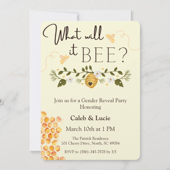 Tema da abelha Sexo Revelar Convite de festas (Frente)