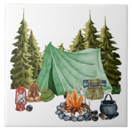 Tema de acampamento bonito, Campfire, Tent, Forest
