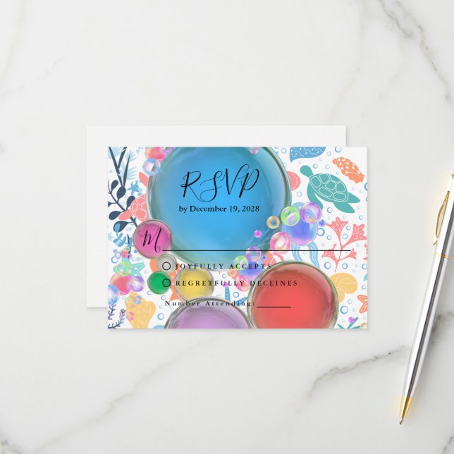 Tema de Água do Mar para RSVP de Casamento (Frente/Verso In Situ)