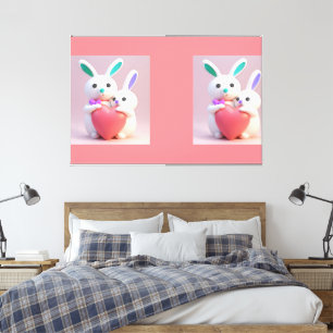Tema de Amor Bunny Arte Moldura Branca Decoração d