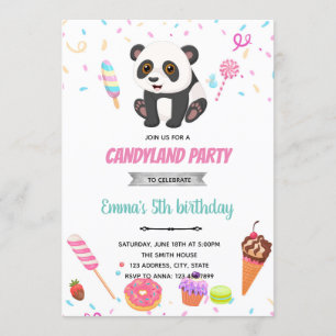 Tema de aniversário de Panda e doce Convite