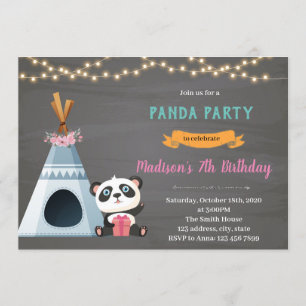 Tema de aniversário de Tépee Panda Convite