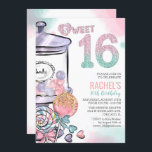 Tema De Candy 16 Convite De Aniversário<br><div class="desc">Tema Candy Candyland Pote de doces Gumball Sweet 16 Watercolor Glitter Invitation // CORRESPONDENTE RSVP EM COMPRO //</div>