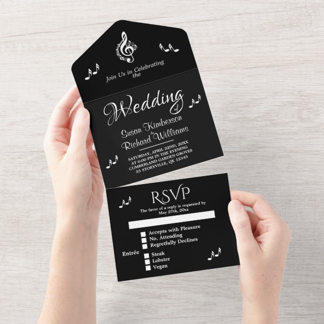 Tema de Casamento de Música Elegante com RSVP (Aba destacável)