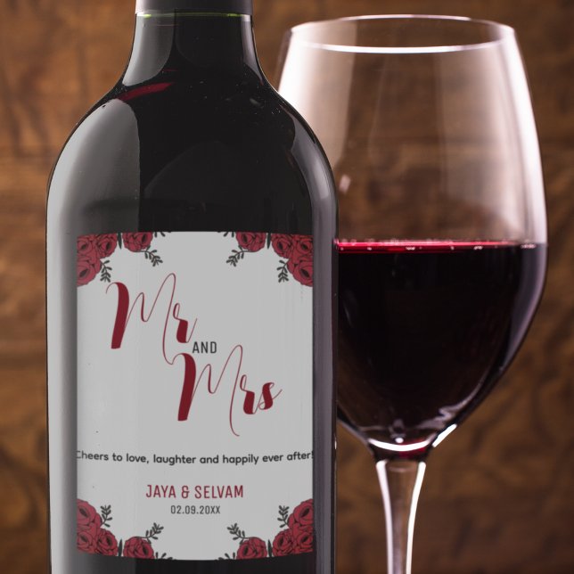 Tema de Casamento Floral da rosa vermelha (floral theme wedding wine bottle label)