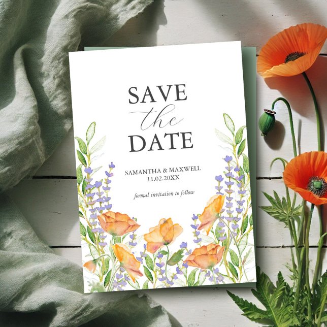 Tema de Casamento Wildflower Salvar o Convite (Wildflowers wedding theme floral watercolor art by Victoria Grigaliunas of Do Tell A Belle)