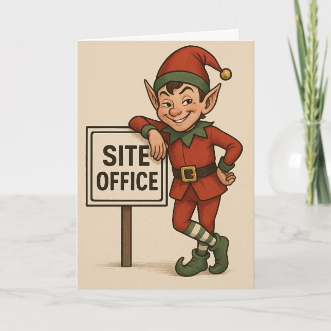 Tema de construção cartão de Natal Elfo inclinado  (Frente)