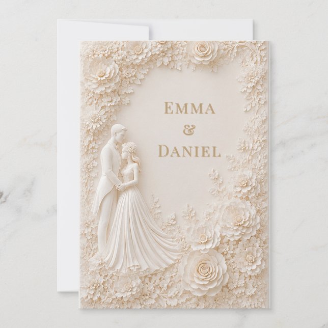 Tema de Convite de Casamento Floral Esculpido 🤍 (Frente)