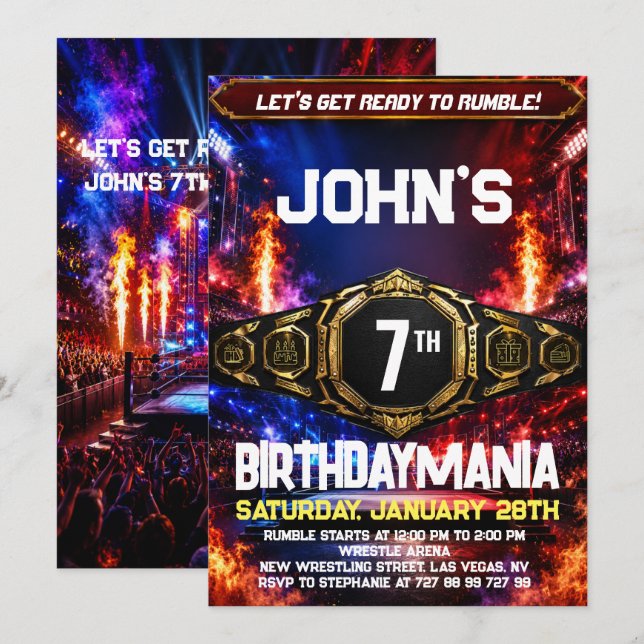 Tema de convite de festa de aniversário de luta li (Frente/Verso)