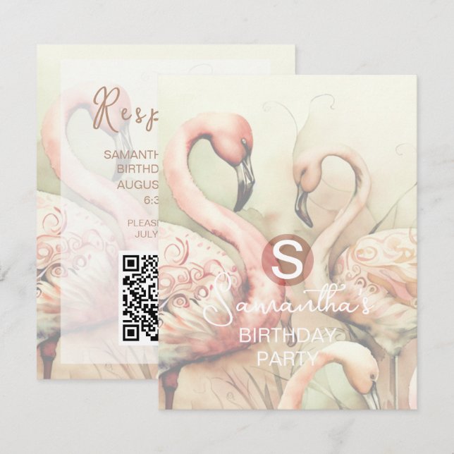 Tema de Festa de Flamingo, RSVP Código QR (Frente/Verso)