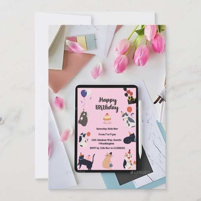 Tema de Gatinhos bonitos - Cartão de Convite de An (Frente)