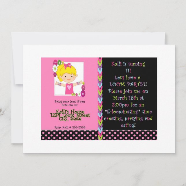 Tema de Loom do Arco-Íris de Convite de Festa de a (Frente)